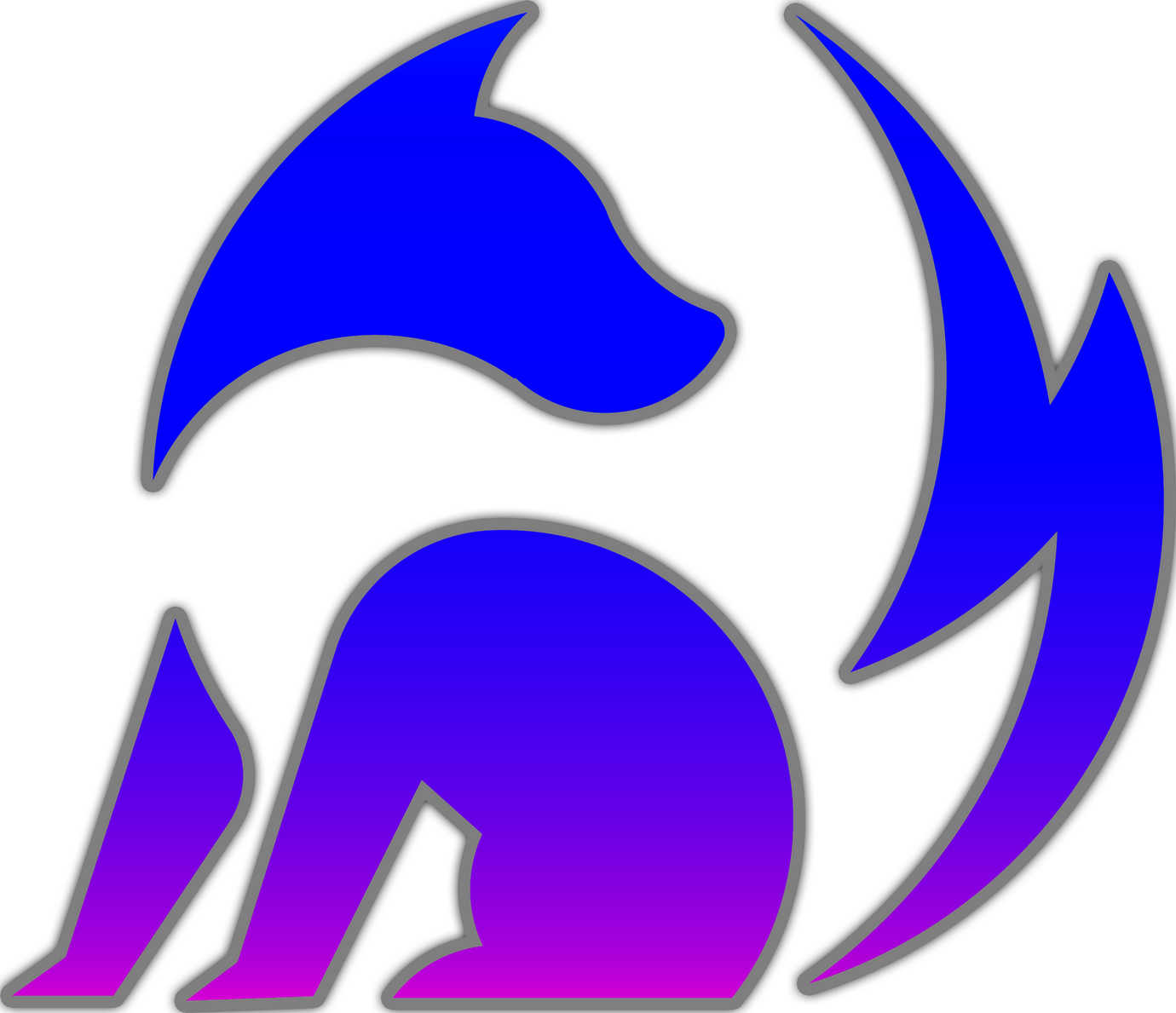 The Arcwolf Minimalist logo featuring a stylized, geometric wolf's head in a vibrant gradient that shifts from vivid royal blue to hot purple-pink. The logo is outlined in white and set against a transparent background.